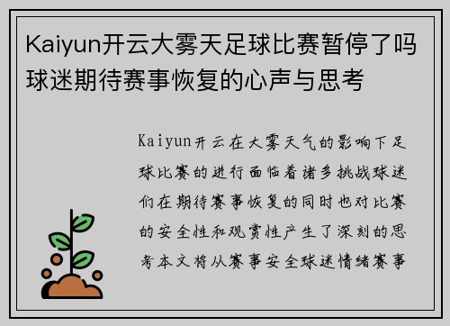 Kaiyun开云大雾天足球比赛暂停了吗球迷期待赛事恢复的心声与思考
